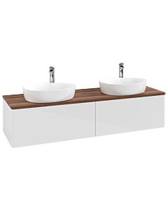 Meuble vasque Villeroy &amp; Boch Antao K39052GF 160 x 36 x 50 cm, percé pour robinetterie, plan vasque couleur noyer chaud, laque blanche brillante
