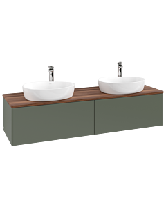 Villeroy und Boch Antao Waschtisch-Unterschrank K39052HL 160x36x50cm, Hahnlochbohrung, Waschbeckenplattenfarbe warm walnut, leaf green matt lacquer