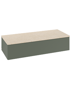 Buffet Villeroy &amp; Boch Antao K41103HL 120 x 26,8 x 50 cm, plan vasque couleur Botticino, laque mate vert feuille
