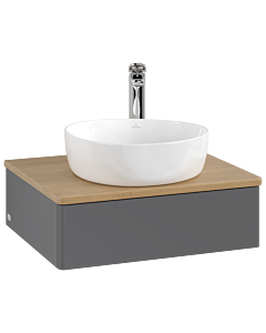Villeroy &amp; Boch Antao vanity unit L07051GK with lighting, 60x19x50cm, tap hole, washbasin top color honey oak, anthracite matt lacquer