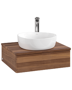 Meuble vasque Villeroy &amp; Boch Antao L07052HM avec éclairage, 60 x 19 x 50 cm, percé pour robinetterie, plan vasque couleur noyer chaud.