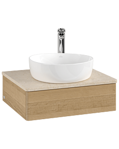 Meuble vasque Villeroy &amp; Boch Antao L07053HN avec éclairage, 60 x 19 x 50 cm, percé pour robinetterie, plan vasque couleur Botticino, chêne miel