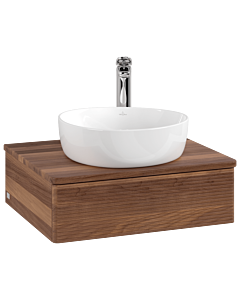 Meuble vasque Villeroy &amp; Boch Antao L07152HM avec éclairage, finition texturée, 60 x 19 x 50 cm, percé pour robinetterie, plan vasque couleur noyer chaud.