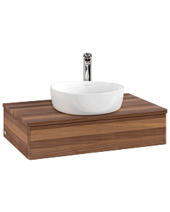 Meuble vasque Villeroy &amp; Boch Antao L08052HM avec éclairage, 80 x 19 x 50 cm, percé pour robinetterie, plan vasque couleur noyer chaud.