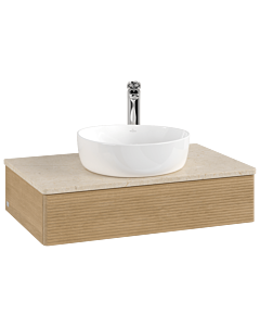 Villeroy &amp; Boch Antao vanity unit L08153HN 80x19x50cm, tap hole, washbasin top color botticino, honey oak