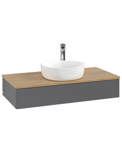 Villeroy und Boch Antao Waschtisch-Unterschrank L09051GK mit Beleuchtung, 100x19x50cm, Waschbeckenplattenfarbe honey oak, anthracite matt lacquer