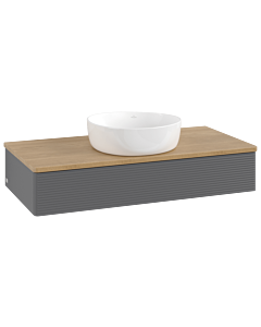 Villeroy und Boch Antao Waschtisch-Unterschrank L09111GK mit Beleuchtung mit Struktur, 100x19x50cm, Waschbeckenplattenfarbe honey oak, anthracite matt lacquer