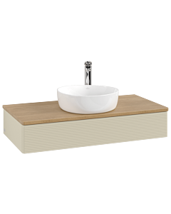 Meuble vasque Villeroy &amp; Boch Antao L09151HJ 100 x 19 x 50 cm, plan vasque couleur chêne miel, laque mate gris soie
