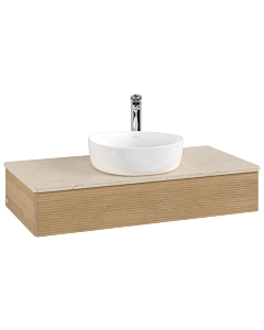 Villeroy und Boch Antao Waschtisch-Unterschrank L09153HN mit Beleuchtung mit Struktur, 100x19x50cm, Waschbeckenplattenfarbe botticino, honey oak