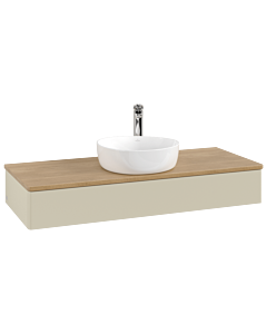 Villeroy &amp; Boch Antao vanity unit L10051HJ with lighting, 120x19x50cm, tap hole, washbasin top color honey oak, silk grey matt lacquer