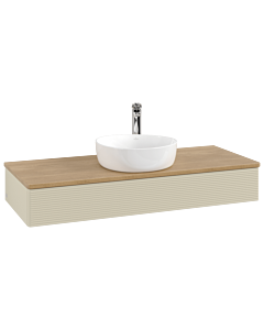 Villeroy und Boch Antao Waschtisch-Unterschrank L10151HJ mit Beleuchtung, 120x19x50cm, Hahnloch, Waschbeckenplattenfarbe honey oak, silk grey matt lacquer