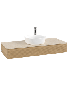 Villeroy und Boch Antao Waschtisch-Unterschrank L10153HN mit Beleuchtung mit Struktur, 120x19x50cm, Hahnloch, Waschbeckenplattenfarbe botticino, honey oak