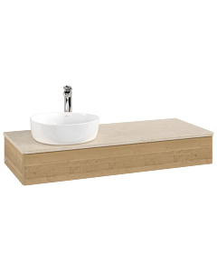 Villeroy und Boch Antao Waschtisch-Unterschrank L11053HN mit Beleuchtung, 120x19x50cm, Hahnloch, Waschbeckenplattenfarbe botticino, honey oak