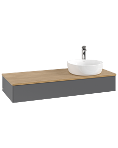 Villeroy und Boch Antao Waschtisch-Unterschrank L12051GK mit Beleuchtung, 120x19x50cm, Hahnloch, Waschbeckenplattenfarbe honey oak, anthracite matt lacquer