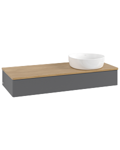 Villeroy und Boch Antao Waschtisch-Unterschrank L12111GK mit Beleuchtung mit Struktur, 120x19x50cm, Waschbeckenplattenfarbe honey oak, anthracite matt lacquer