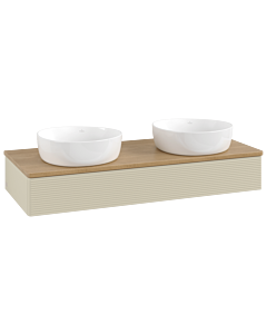 Villeroy und Boch Antao Waschtisch-Unterschrank L13111HJ mit Beleuchtung, 120x19x50cm, Waschbeckenplattenfarbe honey oak, silk grey matt lacquer