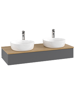 Villeroy &amp; Boch Antao vanity unit L13151GK with lighting and textured finish, 120x19x50cm, tap hole, washbasin top in honey oak, anthracite matt lacquer