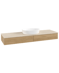 Meuble vasque Villeroy &amp; Boch Antao L14113HN avec éclairage et finition texturée, 160 x 19 x 50 cm, plan vasque couleur Botticino, chêne miel
