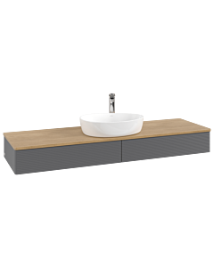 Villeroy und Boch Antao Waschtisch-Unterschrank L14151GK mit Beleuchtung mit Struktur, 160x19x50cm, Hahnlochbohrung, Waschbeckenplattenfarbe honey oak, anthracite matt lacquer