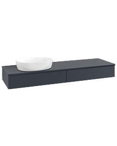Villeroy &amp; Boch Antao vanity unit L15110HG with lighting and textured finish, 160x19x50cm, washbasin top color: midnight blue matt lacquer