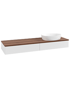 Villeroy &amp; Boch Antao vanity unit L16112GF with lighting, textured finish, 160x19x50cm, washbasin top color warm walnut, glossy white lacquer