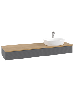 Villeroy und Boch Antao Waschtisch-Unterschrank L16151GK mit Beleuchtung mit Struktur, 160x19x50cm, Hahnlochbohrung, Waschbeckenplattenfarbe honey oak, anthracite matt lacquer