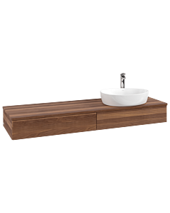 Villeroy &amp; Boch Antao vanity unit L16152HM with lighting and textured finish, 160x19x50cm, tap hole, washbasin top color warm walnut, warm walnut