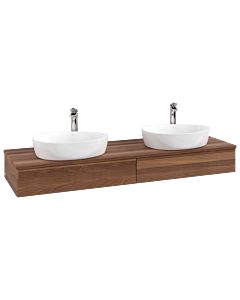 Villeroy &amp; Boch Antao vanity unit L17152HM with lighting and textured finish, 160x19x50cm, tap hole, washbasin top color warm walnut.