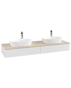 Villeroy und Boch Antao Waschtisch-Unterschrank L17153GF mit Beleuchtung mit Struktur, 160x19x50cm, Hahnlochbohrung, Waschbeckenplattenfarbe botticino, glossy white lacquer