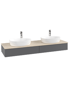 Villeroy und Boch Antao Waschtisch-Unterschrank L17153GK mit Beleuchtung mit Struktur, 160x19x50cm, Hahnlochbohrung, Waschbeckenplattenfarbe botticino, anthracite matt lacquer