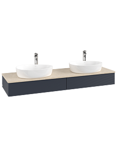 Villeroy und Boch Antao Waschtisch-Unterschrank L17153HG mit Beleuchtung mit Struktur, 160x19x50cm, Hahnlochbohrung, Waschbeckenplattenfarbe botticino, midnight blue matt lacquer