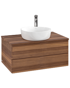 Meuble vasque Villeroy &amp; Boch Antao L19052HM avec éclairage, 80 x 36 x 50 cm, percé pour robinetterie, plan vasque couleur noyer chaud.