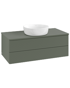 Villeroy und Boch Antao Waschtisch-Unterschrank L20110HL mit Beleuchtung mit Struktur, 100x36x50cm, Waschbeckenplattenfarbe Lack, leaf green matt lacquer