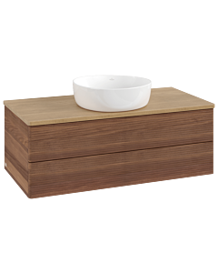 Villeroy und Boch Antao Waschtisch-Unterschrank L20111HM mit Beleuchtung mit Struktur, 100x36x50cm, Waschbeckenplattenfarbe honey oak, warm walnut
