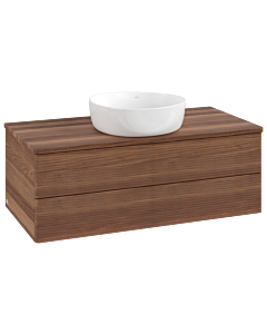 Villeroy und Boch Antao Waschtisch-Unterschrank L20112HM mit Beleuchtung mit Struktur, 100x36x50cm, Waschbeckenplattenfarbe warm walnut, warm walnut