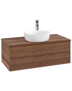 Villeroy und Boch Antao Waschtisch-Unterschrank L20152HM mit Beleuchtung mit Struktur, 100x36x50cm, Hahnloch, Waschbeckenplattenfarbe warm walnut, warm walnut