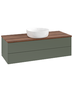 Villeroy &amp; Boch Antao vanity unit L21012HL 120x36x50cm, washbasin top color warm walnut, leaf green matt lacquer