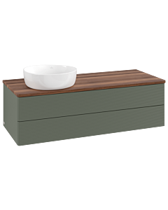Villeroy &amp; Boch Antao vanity unit L22112HL with lighting and textured finish, 120x36x50cm, washbasin top color warm walnut, leaf green matt lacquer