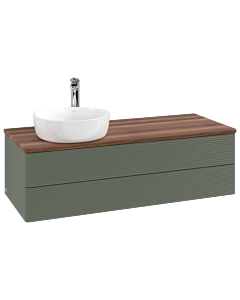 Villeroy und Boch Antao Waschtisch-Unterschrank L22152HL mit Beleuchtung, 2 Auszüge, 1200 x 360 x 500 mm, Front mit Struktur, Leaf Green Matt Lacquer / Warm Walnut