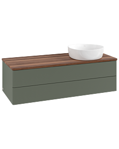 Villeroy und Boch Antao Waschtisch-Unterschrank L23112HL mit Beleuchtung mit Struktur, 120x36x50cm, Waschbeckenplattenfarbe warm walnut, leaf green matt lacquer
