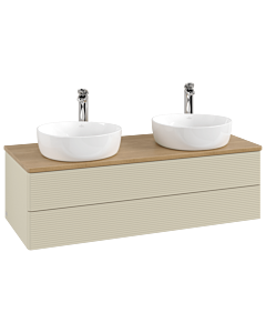 Villeroy und Boch Antao Waschtisch-Unterschrank L24151HJ mit Beleuchtung, 120x36x50cm, Hahnloch, Waschbeckenplattenfarbe honey oak, silk grey matt lacquer