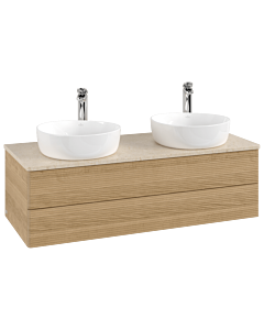 Villeroy und Boch Antao Waschtisch-Unterschrank L24153HN 120x36x50cm, Hahnloch, Waschbeckenplattenfarbe botticino, honey oak