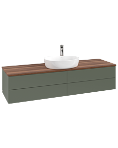 Meuble vasque Villeroy &amp; Boch Antao L25052HL 160 x 36 x 50 cm, percé pour robinetterie, plan vasque couleur noyer chaud, laque mate vert feuille