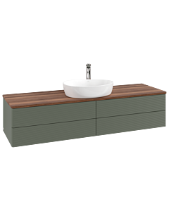 Villeroy und Boch Antao Waschtisch-Unterschrank L25152HL mit Beleuchtung mit Struktur, 160x36x50cm, Hahnlochbohrung, Waschbeckenplattenfarbe warm walnut, leaf green matt lacquer