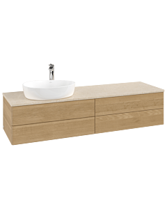 Meuble vasque Villeroy &amp; Boch Antao L26053HN 160 x 36 x 50 cm, percé pour robinetterie, plan vasque couleur Botticino, chêne miel