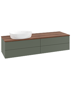 Villeroy und Boch Antao meuble sous-vasque L26112HL 160x36x50cm, plaque de lavabo couleur noyer chaud, laqué mat vert feuille, avec éclairage