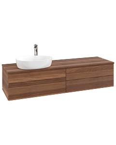 Meuble vasque Villeroy &amp; Boch Antao L26152HM avec éclairage et finition texturée, 160x36x50cm, trou pour robinet, couleur du dessus de vasque noyer chaud.