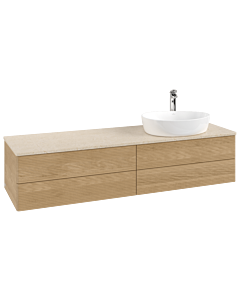 Villeroy und Boch Antao Waschtisch-Unterschrank L27153HN mit Beleuchtung mit Struktur, 160x36x50cm, Hahnloch, Waschbeckenplattenfarbe botticino, honey oak