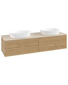 Villeroy &amp; Boch Antao vanity unit L28013HN with lighting, 160x36x50cm, washbasin top color botticino, honey oak