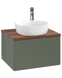 Villeroy und Boch Antao Waschtisch-Unterschrank L29052HL 60x36x50cm, Hahnloch, Waschbeckenplattenfarbe warm walnut, leaf green matt lacquer